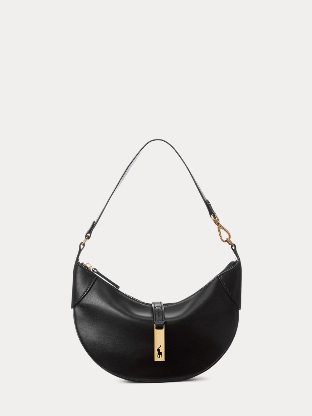 Ralph Lauren Black Leather Crescent Shoulder Bag with Gold Accent